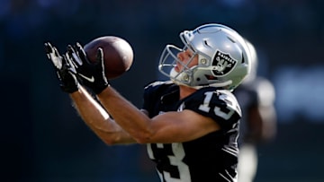 OAKLAND, CA - NOVEMBER 17: Wide receiver Hunter Renfrow #13 of the Oakland Raiders catches a pass against the Cincinnati Bengals during the second quarter at RingCentral Coliseum on November 17, 2019 in Oakland, California. (Photo by Jason O. Watson/Getty Images)