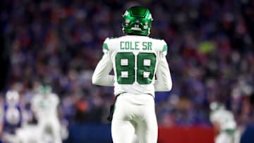 ORCHARD PARK, NEW YORK - JANUARY 09: Keelan Cole #88 of the New York Jets waits for a punt during the second quarter against the Buffalo Bills at Highmark Stadium on January 09, 2022 in Orchard Park, New York. (Photo by Bryan Bennett/Getty Images)