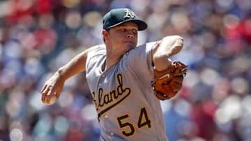 Jul 6, 2016; Minneapolis, MN, USA; Oakland Athletics starting pitcher Sonny Gray (54) pitches to the Minnesota Twins in the first inning at Target Field. Mandatory Credit: Bruce Kluckhohn-USA TODAY Sports