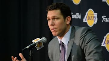 Jun 21, 2016; El Segunda, CA, USA; Los Angeles Lakers new head coach Luke Walton talks to the media during a press conference at Toyota Sports Center. Mandatory Credit: Jayne Kamin-Oncea-USA TODAY Sports