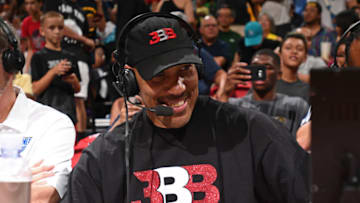 LAS VEGAS, NV - JULY 7: Lavar Ball talks during halftime when the Los Angeles Lakers played the Los Angeles Clippers on July 7, 2017 at the Thomas (Photo by Garrett Ellwood/NBAE via Getty Images)