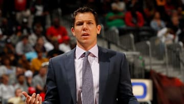 ATLANTA, GA - FEBRUARY 26: Luke Walton of the Los Angeles Lakers reacts during the game against the Atlanta Hawks at Philips Arena on February 26, 2018 in Atlanta, Georgia. NOTE TO USER: User expressly acknowledges and agrees that, by downloading and or using this photograph, User is consenting to the terms and conditions of the Getty Images License Agreement. (Photo by Kevin C. Cox/Getty Images)