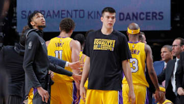 SACRAMENTO, CA - FEBRUARY 24: Ivica Zubac #40 of the Los Angeles Lakers looks on during the game against the Sacramento Kings on February 24, 2018 at Golden 1 Center in Sacramento, California. NOTE TO USER: User expressly acknowledges and agrees that, by downloading and or using this photograph, User is consenting to the terms and conditions of the Getty Images Agreement. Mandatory Copyright Notice: Copyright 2018 NBAE (Photo by Rocky Widner/NBAE via Getty Images)
