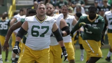 Green Bay Packers tackle Don Barclay (67) during organized team activities. Mandatory Credit: Mark Hoffman/Milwaukee Journal Sentinel via USA TODAY NETWORK