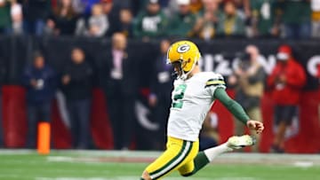 Dec 27, 2015; Glendale, AZ, USA; Green Bay Packers kicker Mason Crosby (2) against the Arizona Cardinals at University of Phoenix Stadium. The Cardinals defeated the Packers 38-8. Mandatory Credit: Mark J. Rebilas-USA TODAY Sports
