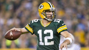 Nov 6, 2016; Green Bay, WI, USA; Green Bay Packers quarterback Aaron Rodgers (12) throws a pass during the third quarter against the Indianapolis Colts at Lambeau Field. Indianapolis won 31-26. Mandatory Credit: Jeff Hanisch-USA TODAY Sports