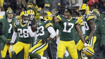 Dec 11, 2016; Green Bay, WS, USA; Green Bay Packers cornerback Damarious Randall (23) celebrates after an interception against the Seattle Seahawks as the Green Bay Packers host the Seattle Seahawks at Lambeau Field. Mandatory credit: Adam Wesley/Green Bay Press Gazette via USA TODAY NETWORK