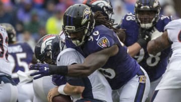 BALTIMORE, MD - SEPTEMBER 23: Za'Darius Smith #90 of the Baltimore Ravens sacks Case Keenum #4 of the Denver Broncos during the first half at M&T Bank Stadium on September 23, 2018 in Baltimore, Maryland. (Photo by Scott Taetsch/Getty Images)