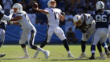 CARSON, CALIFORNIA - SEPTEMBER 08: Philip Rivers #17 of the Los Angeles Chargers passes the ball during the first half of a game against the Indianapolis Colts at Dignity Health Sports Park on September 08, 2019 in Carson, California. (Photo by Sean M. Haffey/Getty Images)