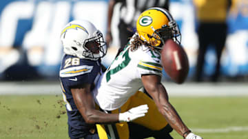 CARSON, CALIFORNIA - NOVEMBER 03: Casey Hayward Jr. #26 of the Los Angeles Chargers defends Davante Adams #17 of the Green Bay Packers during the first half at Dignity Health Sports Park on November 03, 2019 in Carson, California. (Photo by Sean M. Haffey/Getty Images)