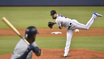 MIAMI, FL - JULY 18: Caleb Smith #31 of the Miami Marlins throws a pitch during the game against the San Diego Padres at Marlins Park on July 18, 2019 in Miami, Florida. (Photo by Eric Espada/Getty Images)