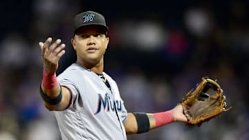 NEW YORK, NEW YORK - SEPTEMBER 24: Starlin Castro #13 of the Miami Marlins reacts in the third inning of their game against the New York Mets at Citi Field on September 24, 2019 in the Flushing neighborhood of the Queens borough of New York City. (Photo by Emilee Chinn/Getty Images)