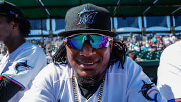 JUPITER, FLORIDA - FEBRUARY 23: Sixto Sanchez #73 of the Miami Marlins in the dugout before the spring training game against the Washington Nationals at Roger Dean Chevrolet Stadium on February 23, 2020 in Jupiter, Florida. (Photo by Mark Brown/Getty Images)