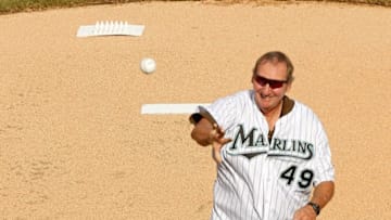 MIAMI GARDENS, FL - SEPTEMBER 28: Former Marlin Charlie Hough throws out the first pitch during the last game at Sun Life Stadium between the Florida Marlins and the Washington Nationals on September 28, 2011 in Miami Gardens, Florida. (Photo by Mike Ehrmann/Getty Images)