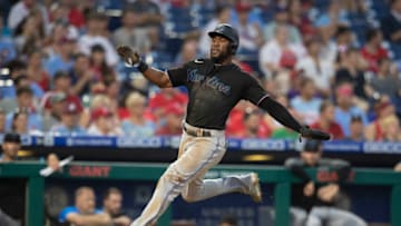 PHILADELPHIA, PA - JULY 16: Starling Marte #6 of the Miami Marlins slides home safely to score a run in the top of the third inning against the Philadelphia Phillies during Game Two of the doubleheader at Citizens Bank Park on July 16, 2021 in Philadelphia, Pennsylvania (Photo by Mitchell Leff/Getty Images)