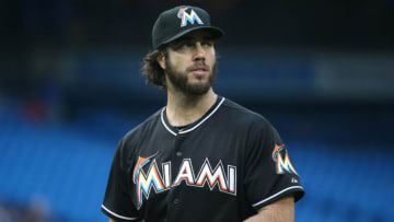 TORONTO, CANADA - JUNE 9: Dan Haren #15 of the Miami Marlins walks off the mound at the end of the second inning during MLB game action against the Toronto Blue Jays on June 9, 2015 at Rogers Centre in Toronto, Ontario, Canada. (Photo by Tom Szczerbowski/Getty Images)