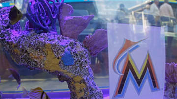 MIAMI, FL - MARCH 06: A general view of the new Marlins Ballpark shot throught a fishtank behind home plate during a game between the Miami Marlins and the University of Miami Hurricanes at Marlins Park on March 6, 2012 in Miami, Florida. (Photo by Mike Ehrmann/Getty Images)