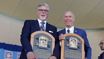 Jack Morris and Alan Trammell pose during the Baseball Hall of Fame induction ceremony. (Photo by Jim McIsaac/Getty Images)