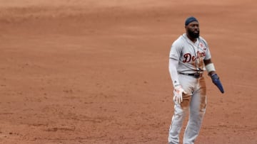 BALTIMORE, MARYLAND - MAY 27: Josh Harrison #1 of the Detroit Tigers looks on at the end of the sixth inning against the Baltimore Orioles at Oriole Park at Camden Yards on May 27, 2019 in Baltimore, Maryland. (Photo by Rob Carr/Getty Images)