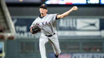 MINNEAPOLIS, MN - JULY 05: Locke St. John #45 of the Texas Rangers pitches against the Minnesota Twins on July 5, 2019 at the Target Field in Minneapolis, Minnesota. The Twins defeated the Rangers 15-6. (Photo by Brace Hemmelgarn/Minnesota Twins/Getty Images)
