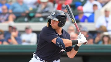 LAKELAND, FL - FEBRUARY 22: Kody Clemens #93 of the Detroit Tigers bats during the Spring Training game against the Philadelphia Phillies at Publix Field at Joker Marchant Stadium on February 22, 2020 in Lakeland, Florida. The game ended in an 8-8 tie. (Photo by Mark Cunningham/MLB Photos via Getty Images)