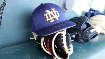 University of Notre Dame baseball hat during a game between Notre Dame and North Carolina. (Photo by Andy Mead/ISI Photos/Getty Images)