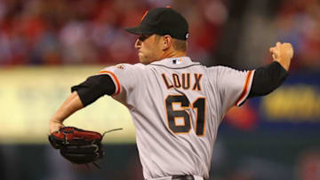 ST. LOUIS, MO - AUGUST 6: Reliever Shane Loux #61 of the San Francisco Giants pitches against the St. Louis Cardinals at Busch Stadium on August 6, 2012 in St. Louis, Missouri. (Photo by Dilip Vishwanat/Getty Images)
