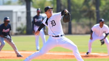 LAKELAND, FL - MARCH 06: Detroit Tigers prospect Franklin Perez #24 pitches during a minor league game at the TigerTown Facility on March 6, 2018 in Lakeland, Florida. (Photo by Mark Cunningham/MLB Photos via Getty Images)