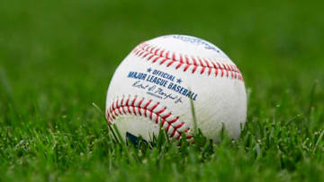 KANSAS CITY, MO - SEPTEMBER 27: A baseball sits on the field before the game between the Detroit Tigers and the Kansas City Royals at Kauffman Stadium on September 27, 2017 in Kansas City, Missouri. (Photo by Brian Davidson/Getty Images)