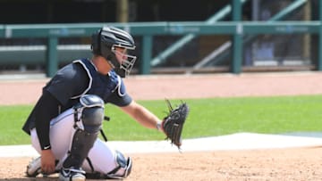 DETROIT, MI - Dillon Dingler catches during Summer Workouts. (Photo by Mark Cunningham/MLB Photos via Getty Images)