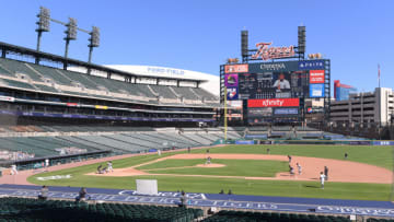 A general view of Comerica Park during the game between the Indians and the Tigers on September 20, 2020. (Photo by Mark Cunningham/MLB Photos via Getty Images)