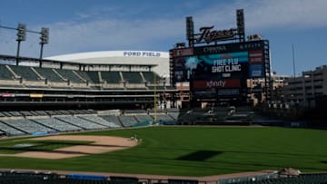 DETROIT, MI - NOVEMBER 10: Meijer employees and medical workers transformed Comerica Park into a makeshift vaccination hub during a free flu clinic vaccination event held by Meijer at Comerica Park on November 10, 2020 in Detroit, Michigan. With Covid-19 cases skyrocketing around the US medical professionals fear that a bad flu season will only make things worse and further fill hospitals and deplete medical supplies around the nation. (Photo by Matthew Hatcher/Getty Images)