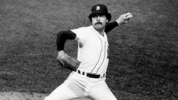 Detroit Tigers' Willie Hernandez pitches in Game 3 of the World Series at Tiger Stadium, Oct. 12, 1984.Willie Hernandez