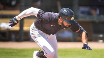 Detroit Tigers Derek Hill heads to first on a base hit during the Yankees Tigers Spring Training game at Publix Field at Marchant Stadium in Lakeland Fl. Tuesday March 23, 2021. ERNST PETERS/ THE LEDGER032321 Ep Tigers 12 News