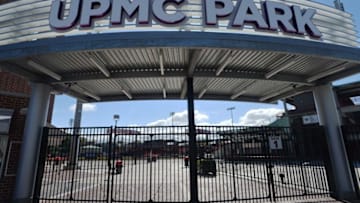 The new entrance to UPMC Park, shown on April 30, 2021.