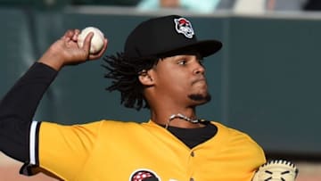 Erie SeaWolves starting pitcher Elvin Rodriguez delivers a pitch.