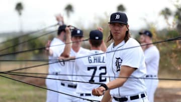 Tigers pitching prospect Wilmer Flores goes through drills during spring training minor league minicamp on Friday, Feb.18, 2022 at Tiger Town in Lakeland, Florida.