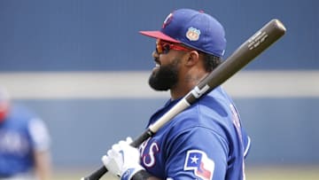 Mar 11, 2016; Phoenix, AZ, USA; Texas Rangers designated hitter Prince Fielder (84) before a spring training game against the Milwaukee Brewers at Maryvale Baseball Park. Mandatory Credit: Rick Scuteri-USA TODAY Sports