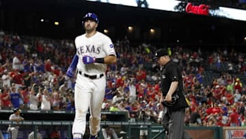 Jul 26, 2016; Arlington, TX, USA; Texas Rangers first baseman Joey Gallo (13) crosses home plate after hitting a home run in the fifth inning against the Oakland Athletics at Globe Life Park in Arlington. Mandatory Credit: Tim Heitman-USA TODAY Sports