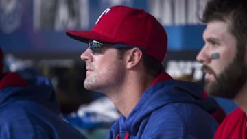 Sep 4, 2016; Arlington, TX, USA; Texas Rangers starting starting pitcher Cole Hamels (35) watches game from the dugout during the game against the Houston Astros at Globe Life Park in Arlington. The Astros defeat the Rangers 7-6. Mandatory Credit: Jerome Miron-USA TODAY Sports