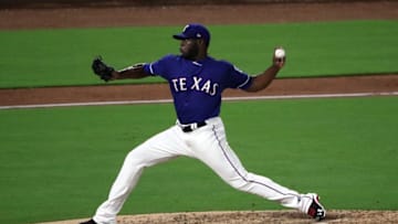 ARLINGTON, TX - SEPTEMBER 05: C.D. Pelham #64 of the Texas Rangers throws against the Los Angeles Angels in the seventh inning at Globe Life Park in Arlington on September 5, 2018 in Arlington, Texas. (Photo by Ronald Martinez/Getty Images)