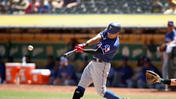 OAKLAND, CA - SEPTEMBER 08: Shin-Soo Choo #17 of the Texas Rangers bats against the Oakland Athletics at Oakland Alameda Coliseum on September 8, 2018 in Oakland, California. (Photo by Ezra Shaw/Getty Images)