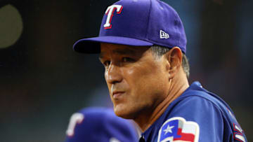 ARLINGTON, TX - SEPTEMBER 22: Don Wakamatsu #23 interim manager of the Texas Rangers watches the game against theSeattle Mariners at Globe Life Park in Arlington on September 22, 2018 in Arlington, Texas. (Photo by Richard Rodriguez/Getty Images)