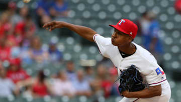 ARLINGTON, TX - SEPTEMBER 23: Jose Leclerc #62 of the Texas Rangers pitches in the ninth inning against the at Globe Life Park in Arlington on September 23, 2018 in Arlington, Texas. (Photo by Richard Rodriguez/Getty Images)
