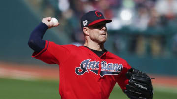 CLEVELAND, OH - APRIL 20: Starting pitcher Corey Kluber #28 of the Cleveland Indians pitches against the Atlanta Braves during the first inning of Game One of a doubleheader at Progressive Field on April 20, 2019 in Cleveland, Ohio. (Photo by Ron Schwane/Getty Images)