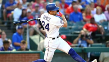 ARLINGTON, TX - JUNE 04: Hunter Pence #24 of the Texas Rangers hits in the third inning against the Baltimore Orioles at Globe Life Park in Arlington on June 4, 2019 in Arlington, Texas. (Photo by Rick Yeatts/Getty Images)
