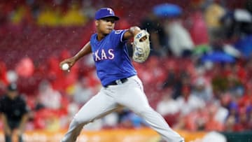 CINCINNATI, OH - JUNE 15: Jose Leclerc #25 of the Texas Rangers pitches in the eighth inning against the Cincinnati Reds at Great American Ball Park on June 15, 2019 in Cincinnati, Ohio. The Rangers won 4-3. (Photo by Joe Robbins/Getty Images)