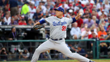 CLEVELAND, OHIO - JULY 09: Hyun-Jin Ryu #99 of the Los Angeles Dodgers and the National League pitches during the 2019 MLB All-Star Game, presented by Mastercard at Progressive Field on July 09, 2019 in Cleveland, Ohio. (Photo by Gregory Shamus/Getty Images)