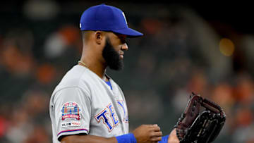 BALTIMORE, MD - SEPTEMBER 07: Danny Santana #38 of the Texas Rangers looks on during the game against the Baltimore Orioles at Oriole Park at Camden Yards on September 7, 2019 in Baltimore, Maryland. (Photo by Will Newton/Getty Images)