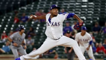 ARLINGTON, TEXAS - SEPTEMBER 11: Edinson Volquez #36 of the Texas Rangers pitches against the Tampa Bay Rays in the top of the eighth inning at Globe Life Park in Arlington on September 11, 2019 in Arlington, Texas. (Photo by Tom Pennington/Getty Images)